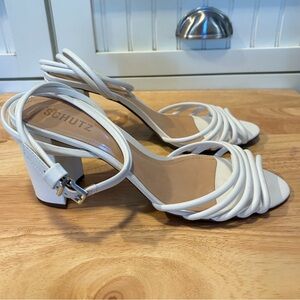 Schutz Nicolai  Womens White Leather Strappy Sandal Heels 9.5B Cocktail Formal